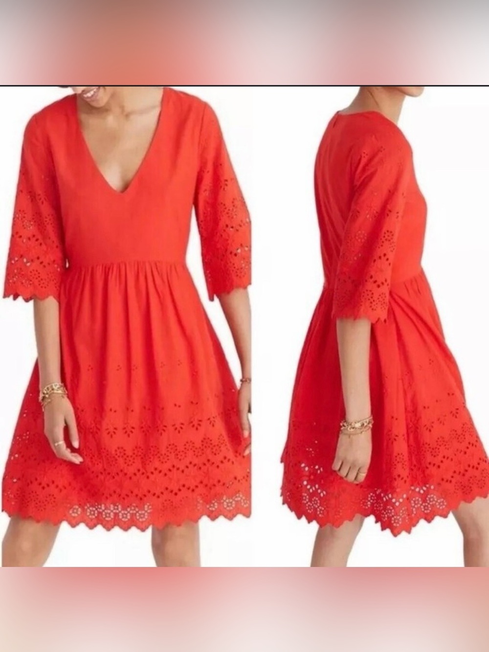 Madewell Red Eyelet V-Neck Mini Dress